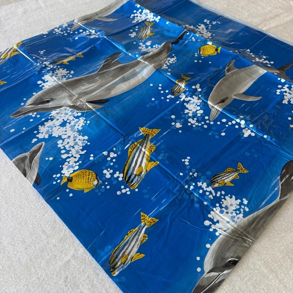 Vintage Dolphin Fish Plastic Shower Curtain‎ Blue Ocean Bathroom Decor NOS